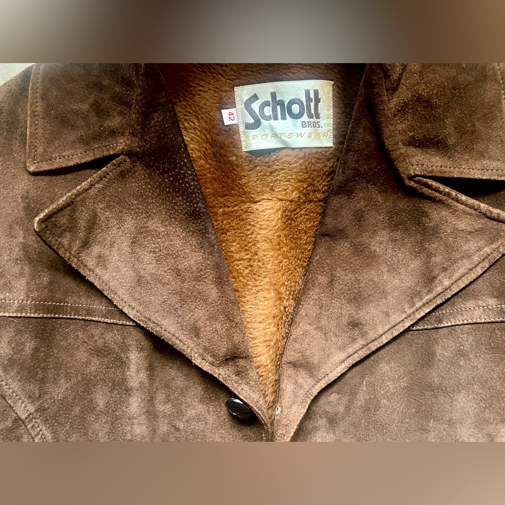 Vintage Schott Bros Roughout Leather Suede Jacket
 in Saddle Size 42 (Large)